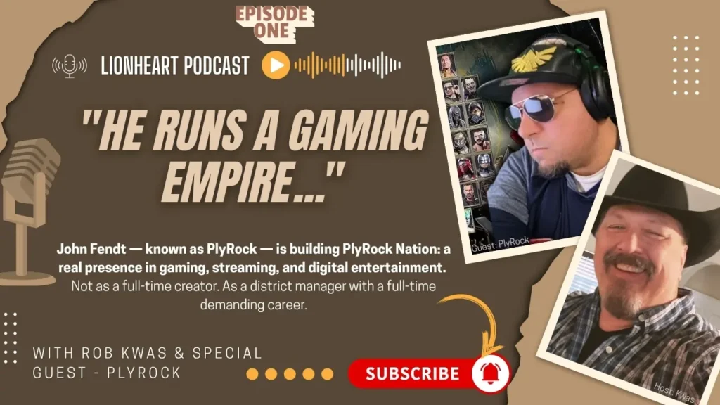 Image of a YouTube thumbnail for the Lionheart Podcast show episode 001 featuring PlyRock